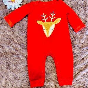 Gap 3-6 months red fleece lined reindeer onesies